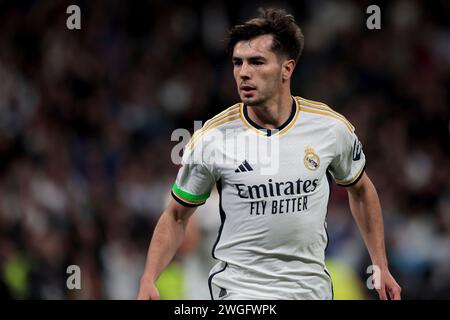 Madrid, Espagne. 04th Feb, 2024. Madrid Espagne ; 05.02.2024.- le Real Madrid tire 1-1 avec l'Atlético de Madrid lors du Derby de Madrid de la Ligue espagnole de football qui s'est tenu au Nouveau stade Santiago Bernabeu dans la capitale du Royaume d'Espagne. But du Real Madrid marqué par Brahim Diaz à la 20e minute but de l'Atlético de Madrid marqué par Marcos Llorente 20' 3. Crédit : Juan Carlos Rojas/dpa/Alamy Live News Banque D'Images