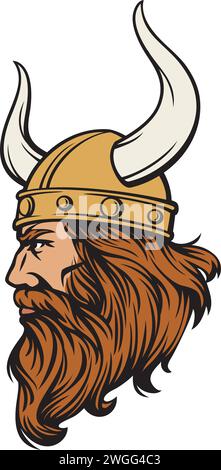 Visage de Viking avec casque à cornes (mascotte). Illustration vectorielle. Illustration de Vecteur