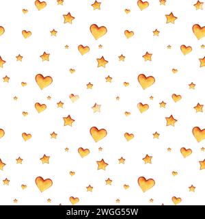 Mignon motif aquarelle abstrait sans couture avec des coeurs et des étoiles. Banque D'Images