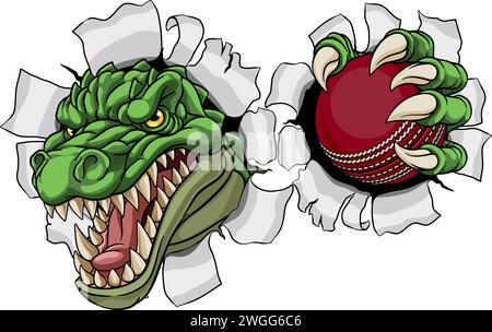 Crocodile Dinosaur Alligator Cricket Mascot Sports Illustration de Vecteur