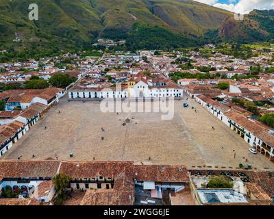 Villa de Leyva, ville coloniale connue pour la Plaza Mayor, la plus grande place pavée en pierre en Amérique du Sud, rues pavées, bâtiments blanchis à la chaux et histo Banque D'Images