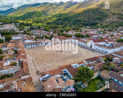 Villa de Leyva, ville coloniale connue pour la Plaza Mayor, la plus grande place pavée en pierre en Amérique du Sud, rues pavées, bâtiments blanchis à la chaux et histo Banque D'Images