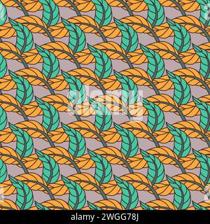 Motif sans couture avec feuilles jaunes et sarcelle Illustration de Vecteur