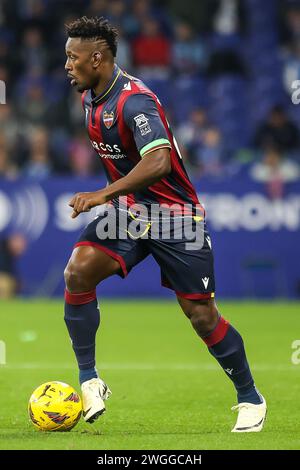 Barcelone, Espagne. 04th Feb, 2024. Mohamed Bouldini (22 ans) de Levante vu lors du match de LaLiga 2 entre Espanyol et Levante au stade Stage Front de Barcelone. (Crédit photo : Gonzales photo/Alamy Live News Banque D'Images