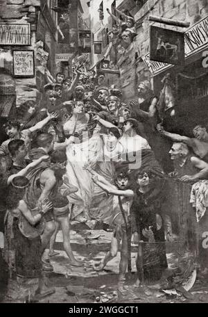 Aulus Vitellius est traîné dans les rues de Rome, jeté dans les escaliers gémoniens et assassiné par les partisans de Vespasien, d'après le tableau de Georges Rochegrosse (1883). Vitellius, AD 15 – 69. Empereur romain pendant huit mois. Banque D'Images