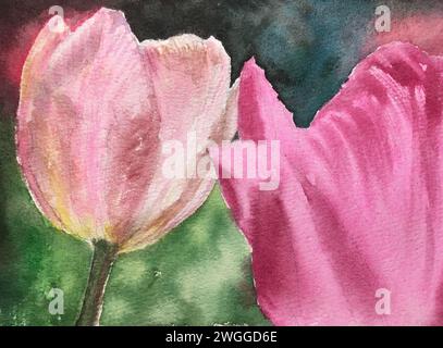 peinture aquarelle de fleurs. aquarelle sur papier. Peint à la main. Banque D'Images