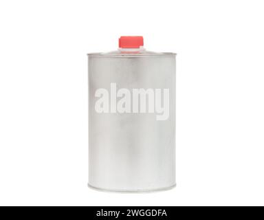 boîte de conserve avec des produits chimiques sur un fond blanc Banque D'Images