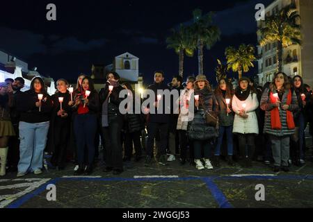 Personnes lors d'une procession aux flambeaux pour la Journée internationale pour l'élimination de la violence à l'égard des femmes. En Italie, les rassemblements se déroulent au milieu d'un outpo Banque D'Images