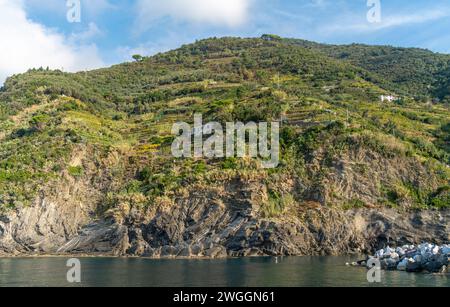 Paysage autour de Vernazza, une petite ville dans une zone côtière nommée Cinque Terre en Ligurie, situé dans le nord-ouest de l'Italie Banque D'Images