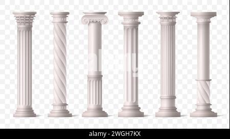 Colonnes romaines. Piliers ioniques verts de la Grèce antique ou temple d'architecture de Rome, cadre en arc blanc ou piédestal. Colonnade antique classique avec pierre sculptée. Ensemble vectoriel D'ELEMENTS D'architecture ISOLES Illustration de Vecteur