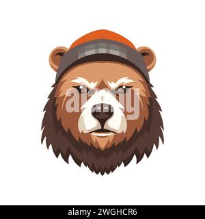 Ours de dessin animé en colère. Animal dans un style plat. Tête d'ours en peluche pour cartes. Animal forestier. Illustration vectorielle Illustration de Vecteur