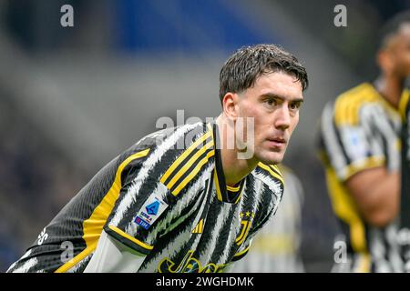 Milan, Italie. 04th Feb, 2024. Dusan Vlahovic (9 ans) de la Juventus vu lors du match de Serie A entre l'Inter et la Juventus à Giuseppe Meazza à Milan. (Crédit photo : Gonzales photo/Alamy Live News Banque D'Images