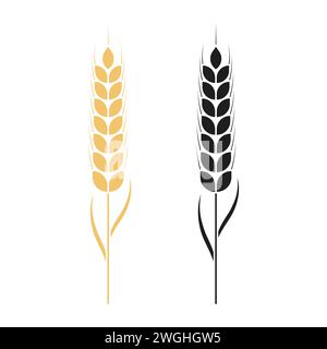 Icône blé. Silhouette Wheats isolés sur fond blanc. Bière de malt. Épi de blé. Orge ou maïs pour la conception d'impression de farine. Symbole millets. BlueBunch Illustration de Vecteur