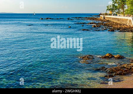 Front de mer de la ville de Salvador à Bahia dans le quartier de Porto da Barra dans une journée d'été ensoleillée Banque D'Images