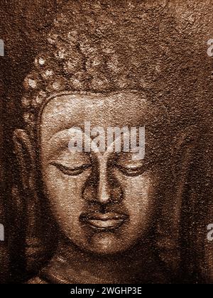 art impressionniste original peinture à l'huile religion statue de bouddha face temple thaïlande Banque D'Images