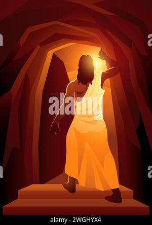 Série d'illustrations vectorielles bibliques, vue arrière de la résurrection de Jésus ou de la résurrection du Christ Illustration de Vecteur