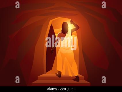 Série d'illustrations vectorielles bibliques, vue arrière de la résurrection de Jésus ou de la résurrection du Christ Illustration de Vecteur