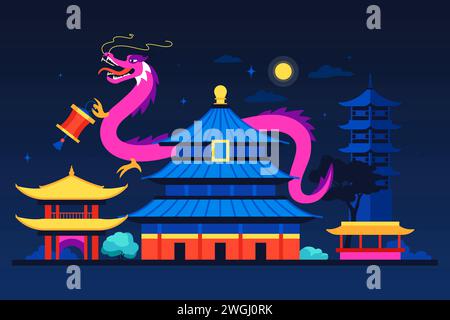 Bâtiments religieux en Chine - illustration vectorielle colorée moderne Illustration de Vecteur