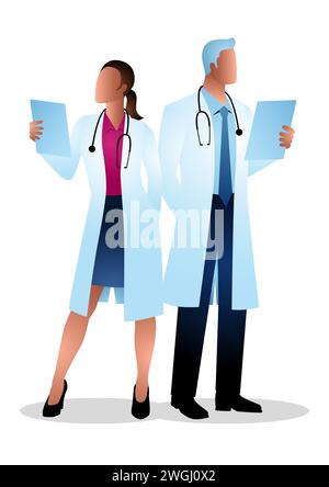 Illustration vectorielle de médecins masculins et féminins isolés sur blanc Illustration de Vecteur