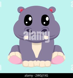 Illustration vectorielle plate simple de dessin animé hippopotame mignon, adapté à la carte d'anniversaire d'enfant ou à l'icône de douche de bébé Illustration de Vecteur