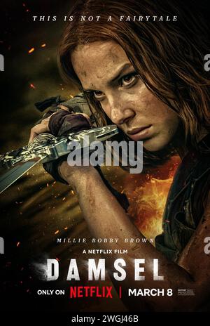 Affiche de damsel Millie Bobby Brown Banque D'Images