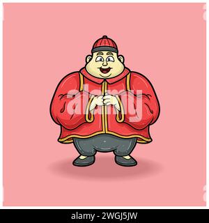Nouvel an chinois avec Fat Man Character Cartoon. Illustrations vectorielles. Illustration de Vecteur