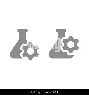 Verrerie de laboratoire et icône de vecteur d'engrenage. Flacon, tube à essai et symbole de bio-ingénierie. Illustration de Vecteur
