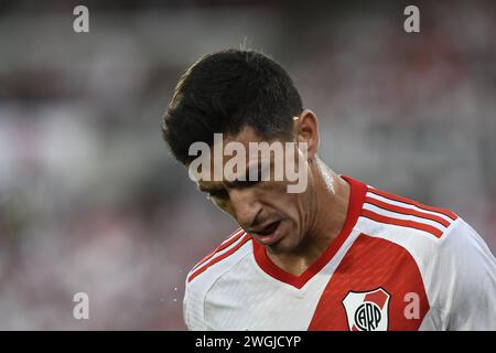 Buenos Aires, Argentine. 04th Feb, 2024. Ignacio Fernandez de River plate vu en action lors de la Copa de la Liga 2024 Groupe A match entre River plate et Velez Sarfield à l'Estadio Mas Monumental Antonio Vespucio Liberti. (Photo de Manuel Cortina/SOPA images/SIPA USA) crédit : SIPA USA/Alamy Live News Banque D'Images