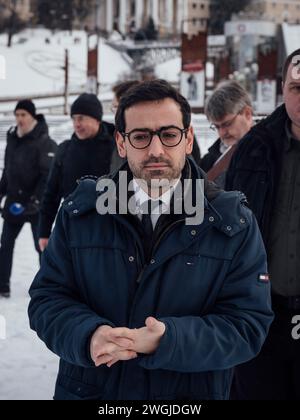 Kiev, Ukraine. 13 janvier 2024. Adrien Vautier/le Pictorium - visite du ministre français des Affaires étrangères Stéphane Sejourne à Kiev. - 13/01/2024 - Ukraine/Kiev - le ministre des Affaires étrangères Stéphane Sejourne à Kiev, le 13 janvier 2024. Crédit : LE PICTORIUM/Alamy Live News Banque D'Images