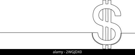 Dessin continu à une ligne du symbole de devise du dollar américain, illustration vectorielle de dessin au trait Illustration de Vecteur