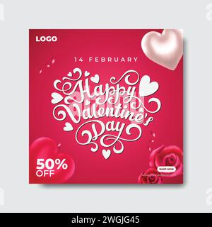 Bonne offre de vente de Saint Valentin modèle de conception de poste de médias sociaux Illustration de Vecteur