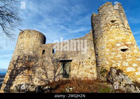 Les ruines du château de Dorneck sont situées dans la municipalité de Dornach, canton de Soleure en Suisse. C'est un site du patrimoine suisse de national Banque D'Images