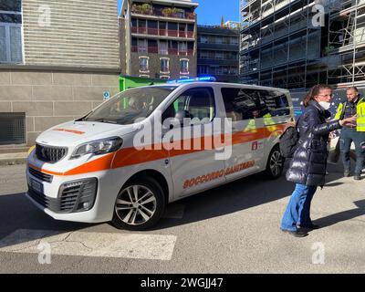 Milan, Italie. 05th Feb, 2024. Silvia Egiziano/LaPresse Milano, 05 Febbraio 2023 Cronaca Arrivo di 4 bambini di Gaza all'ospedale Buzzi per essere curati dopo essere sbarcati dalla nave Vulcano Milan, Italie Feb. 05, 2023 Actualités arrivée de 4 enfants de Gaza à l'hôpital Buzzi pour traitement après le débarquement du navire Vulcan crédit : LaPresse/Alamy Live News Banque D'Images