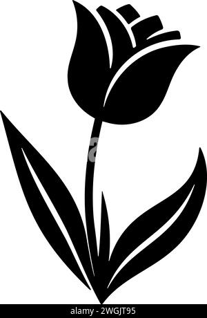 Tulipe fleur avec feuilles monochrome clip pour illustration vectorielle Illustration de Vecteur