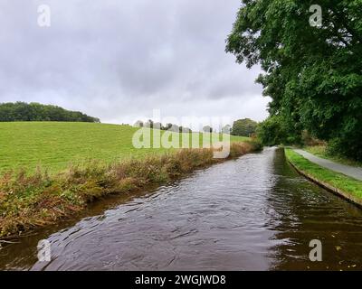 Glisser le long du canal Llangollen à travers la vallée de la Dee dans le nord du pays de Galles dans un bateau étroit à fond plat à une vitesse maximale de 4 miles / heure est l'une des vacances les plus relaxantes et mémorables. L'aqueduc est l'un des plus grands exploits d'ingénierie sur le réseau de canaux et un bateau étroit, (un engin spécialisé pour opérer sur les canaux étroits d'Angleterre, d'Écosse et du pays de Galles) est la meilleure façon de le naviguer. Une section de 18 km du canal allant du pont Gledrid près de Rhoswiel aux chutes Horseshoe, qui comprend l'aqueduc de Chirk et l'aqueduc de Pontcysyllte, a été déclarée patrimoine mondial S. Banque D'Images