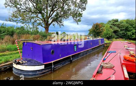 Glisser le long du canal Llangollen à travers la vallée de la Dee dans le nord du pays de Galles dans un bateau étroit à fond plat à une vitesse maximale de 4 miles / heure est l'une des vacances les plus relaxantes et mémorables. L'aqueduc est l'un des plus grands exploits d'ingénierie sur le réseau de canaux et un bateau étroit, (un engin spécialisé pour opérer sur les canaux étroits d'Angleterre, d'Écosse et du pays de Galles) est la meilleure façon de le naviguer. Une section de 18 km du canal allant du pont Gledrid près de Rhoswiel aux chutes Horseshoe, qui comprend l'aqueduc de Chirk et l'aqueduc de Pontcysyllte, a été déclarée patrimoine mondial S. Banque D'Images