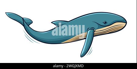 Grosse baleine bleue dans le style rétro de dessin animé. Illustration de Vecteur