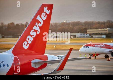 Aéroport de Genève Suisse, avions EasyJet au terminal Banque D'Images