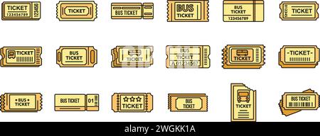 Icônes de carte d'émission de bus définies. Ensemble de contour d'icônes vectorielles de carte de billetterie de bus couleur mince plat sur blanc Illustration de Vecteur