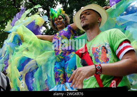 Défilé de carnaval pour les personnes atteintes de maladie mentale. Groupe Loucura Suburbana avec des patients du réseau de santé de l'Institut Nise da Silveira vêtus de costumes Banque D'Images