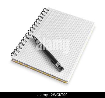 Vue de dessus du bloc-notes vierge qui crayon isolé sur fond blanc avec chemin de détourage Banque D'Images