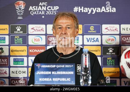 Doha, Qatar. 5 février 2024. (KOR) Football/Football : L'entraîneur-chef de la Corée Jurgen Klinsmann lors de la conférence de presse d'avant-match de la Coupe d'Asie de l'AFC Qatar 2023 au Centre principal des médias à Doha, Qatar . Crédit : Mutsu Kawamori/AFLO/Alamy Live News Banque D'Images