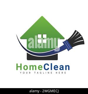 Home Clean logo Design House Service de nettoyage Logotype Home Wit Brush Icon Illustration de Vecteur