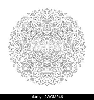 Radial Medietation Mandala Coloring Book page pour kdp Book Interior. Pétales paisibles, capacité à se détendre, expériences cérébrales, Haven harmonieux, paisible Illustration de Vecteur