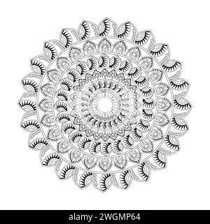 Radial manifestation Mandala Coloriing Book page pour KDP Book Interior. Pétales paisibles, capacité à se détendre, expériences cérébrales, Haven harmonieux, Illustration de Vecteur