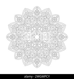 Page de livre de coloriage Mandala attrayante complexe pour l'intérieur du livre KDP. Pétales paisibles, capacité à se détendre, expériences cérébrales, Haven harmonieux, paisible Illustration de Vecteur