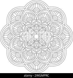 Premium Swirling Bliss Mandala Coloriing Book page pour KDP Book Interior. Pétales paisibles, capacité à se détendre, expériences cérébrales, Haven harmonieux, paix Illustration de Vecteur