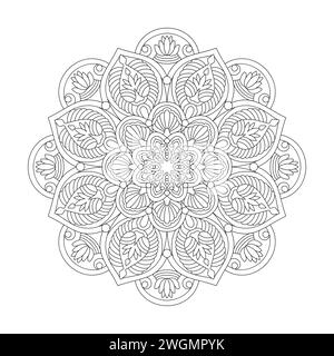 Paisible page de livre de coloriage décoratif Mandala pour l'intérieur du livre kdp. Pétales paisibles, capacité à se détendre, expériences cérébrales, Haven harmonieux, paisible Illustration de Vecteur