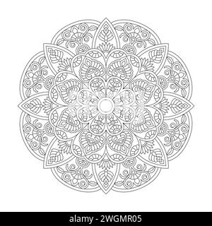 Paisible et belle page de livre de coloriage Mandala pour l'intérieur du livre kdp. Pétales paisibles, capacité à se détendre, expériences cérébrales, Haven harmonieux, paisible Illustration de Vecteur