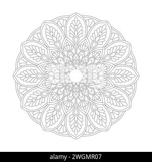 Paisible tourbillon Bliss Mandala Coloring Book page pour kdp Book Interior. Pétales paisibles, capacité à se détendre, expériences cérébrales, Harmonious Haven, PEAC Illustration de Vecteur